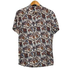 Etro Milano Men's Paisley Cotton Button Down Made in Italy Size White Medium